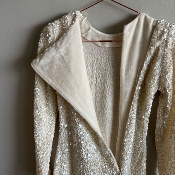 Zara Women Open Back Removable Long Sleeve Multiposition Sequin Dress Ivory Sz S - Picture 13 of 14